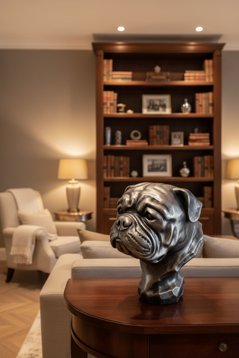 Large American Bulldog Bust Sculpture